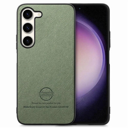 For Samsung Galaxy S23 Case Cloth Texture Leather+PC+TPU Anti-Drop Phone Cover - Green