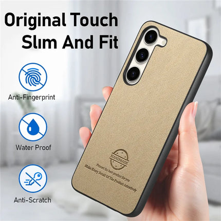 For Samsung Galaxy S23 Case Cloth Texture Leather+PC+TPU Anti-Drop Phone Cover