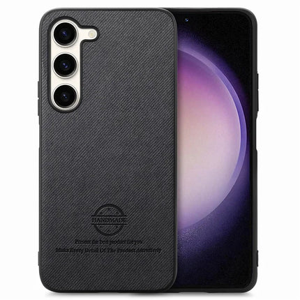 For Samsung Galaxy S23 Case Cloth Texture Leather+PC+TPU Anti-Drop Phone Cover - Black