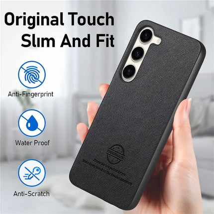 For Samsung Galaxy S23 Case Cloth Texture Leather+PC+TPU Anti-Drop Phone Cover