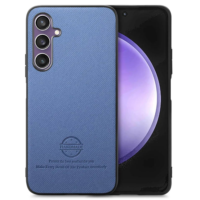 For Samsung Galaxy S23 FE Case Cloth Texture Leather+PC+TPU Anti-Drop Phone Cover - Blue