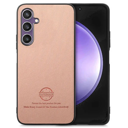 For Samsung Galaxy S23 FE Case Cloth Texture Leather+PC+TPU Anti-Drop Phone Cover - Pink