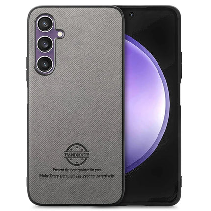For Samsung Galaxy S23 FE Case Cloth Texture Leather+PC+TPU Anti-Drop Phone Cover - Grey