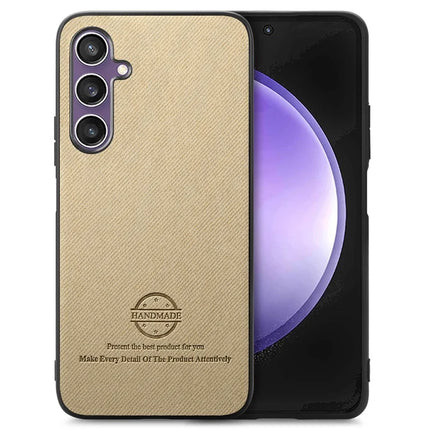 For Samsung Galaxy S23 FE Case Cloth Texture Leather+PC+TPU Anti-Drop Phone Cover - Khaki
