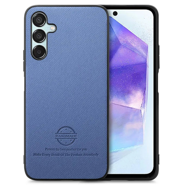 For Samsung Galaxy A55 5G Case Cloth Texture Leather+PC+TPU Anti-Drop Phone Cover - Blue