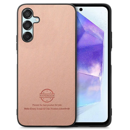 For Samsung Galaxy A55 5G Case Cloth Texture Leather+PC+TPU Anti-Drop Phone Cover - Pink