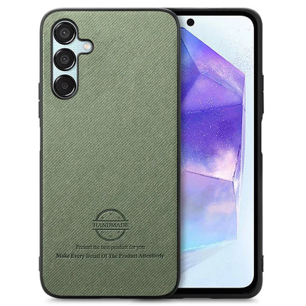 For Samsung Galaxy A55 5G Case Cloth Texture Leather+PC+TPU Anti-Drop Phone Cover - Green