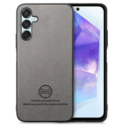 For Samsung Galaxy A55 5G Case Cloth Texture Leather+PC+TPU Anti-Drop Phone Cover - Grey