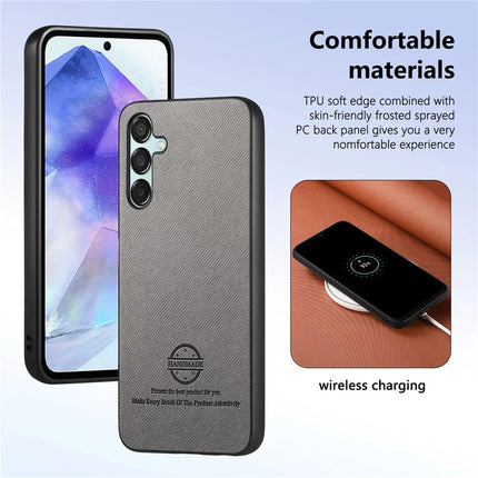 For Samsung Galaxy A55 5G Case Cloth Texture Leather+PC+TPU Anti-Drop Phone Cover