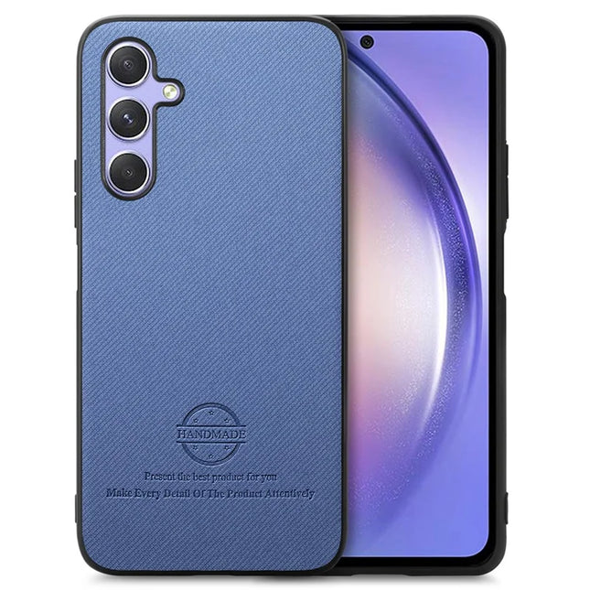 For Samsung Galaxy A54 5G Case Cloth Texture Leather+PC+TPU Anti-Drop Phone Cover - Blue