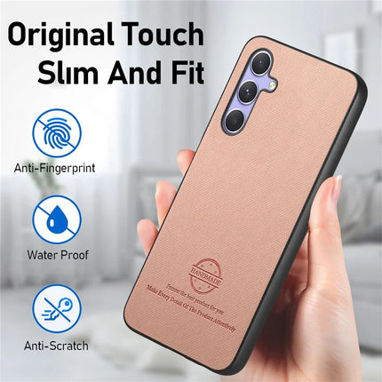 For Samsung Galaxy A54 5G Case Cloth Texture Leather+PC+TPU Anti-Drop Phone Cover