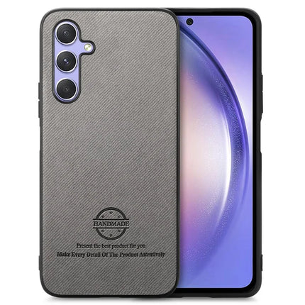 For Samsung Galaxy A54 5G Case Cloth Texture Leather+PC+TPU Anti-Drop Phone Cover - Grey