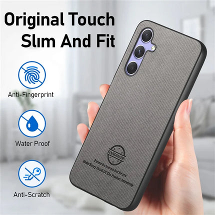 For Samsung Galaxy A54 5G Case Cloth Texture Leather+PC+TPU Anti-Drop Phone Cover