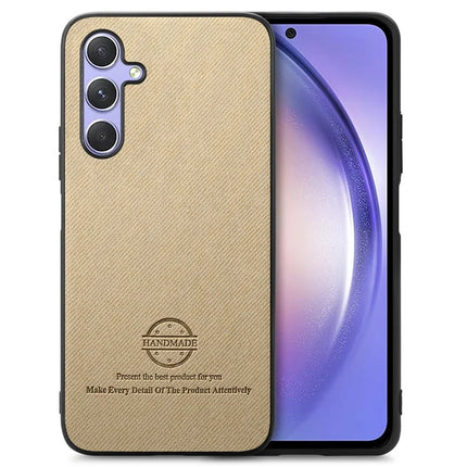 For Samsung Galaxy A54 5G Case Cloth Texture Leather+PC+TPU Anti-Drop Phone Cover - Khaki