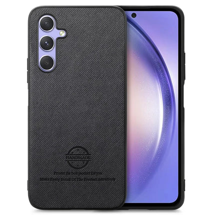 For Samsung Galaxy A54 5G Case Cloth Texture Leather+PC+TPU Anti-Drop Phone Cover - Black