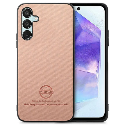 For Samsung Galaxy A15 4G / 5G Case Cloth Texture Leather+PC+TPU Anti-Drop Phone Cover - Pink