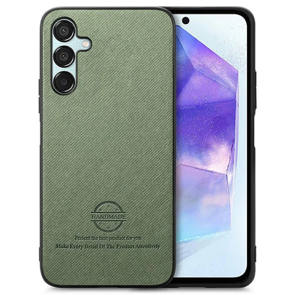 For Samsung Galaxy A15 4G / 5G Case Cloth Texture Leather+PC+TPU Anti-Drop Phone Cover - Green