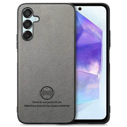 For Samsung Galaxy A15 4G / 5G Case Cloth Texture Leather+PC+TPU Anti-Drop Phone Cover - Grey