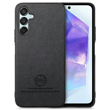 For Samsung Galaxy A15 4G / 5G Case Cloth Texture Leather+PC+TPU Anti-Drop Phone Cover - Black