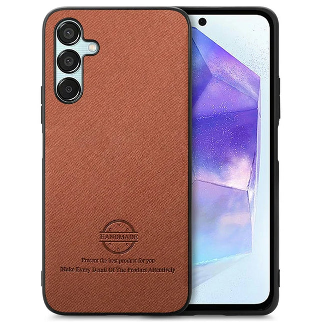 For Samsung Galaxy A25 5G (Global) (161.0 x 76.5 x 8.3mm) Case Cloth Texture Leather+PC+TPU Anti-Drop Phone Cover - Brown