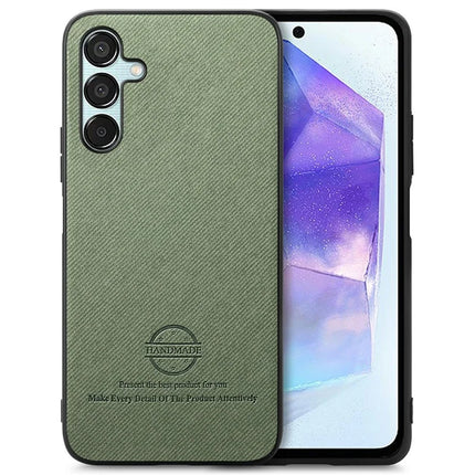 For Samsung Galaxy A25 5G (Global) (161.0 x 76.5 x 8.3mm) Case Cloth Texture Leather+PC+TPU Anti-Drop Phone Cover - Green