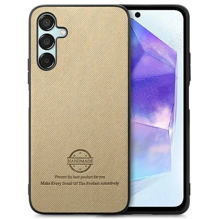 For Samsung Galaxy A25 5G (Global) (161.0 x 76.5 x 8.3mm) Case Cloth Texture Leather+PC+TPU Anti-Drop Phone Cover - Khaki