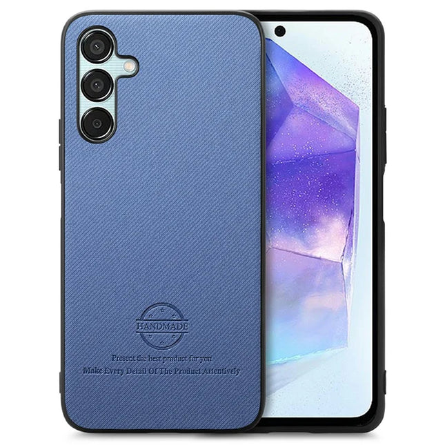 For Samsung Galaxy A35 5G Case Cloth Texture Leather+PC+TPU Anti-Drop Phone Cover - Blue