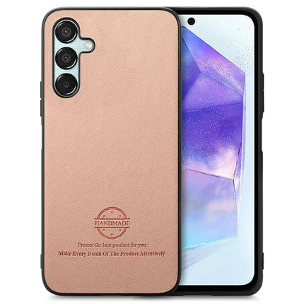 For Samsung Galaxy A35 5G Case Cloth Texture Leather+PC+TPU Anti-Drop Phone Cover - Pink