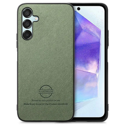 For Samsung Galaxy A35 5G Case Cloth Texture Leather+PC+TPU Anti-Drop Phone Cover - Green