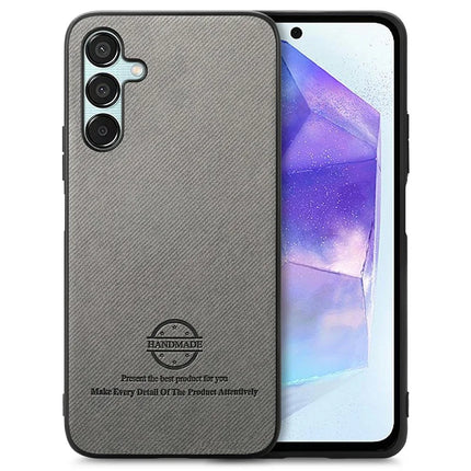 For Samsung Galaxy A35 5G Case Cloth Texture Leather+PC+TPU Anti-Drop Phone Cover - Grey