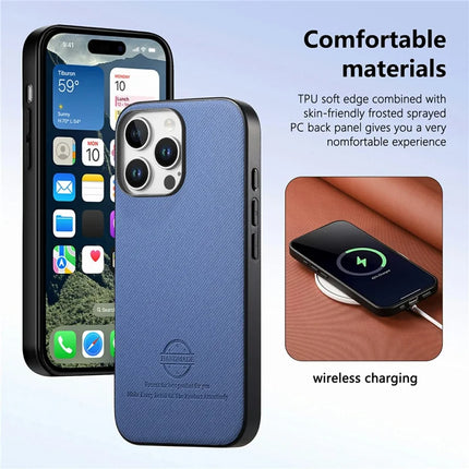 For iPhone 16 Pro Max Case Cloth Texture Leather+PC+TPU Anti-Drop Phone Cover