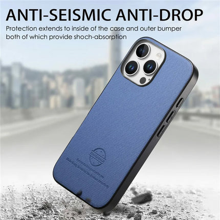 For iPhone 16 Pro Max Case Cloth Texture Leather+PC+TPU Anti-Drop Phone Cover