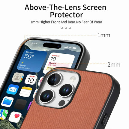 For iPhone 16 Pro Max Case Cloth Texture Leather+PC+TPU Anti-Drop Phone Cover