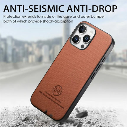 For iPhone 16 Pro Max Case Cloth Texture Leather+PC+TPU Anti-Drop Phone Cover