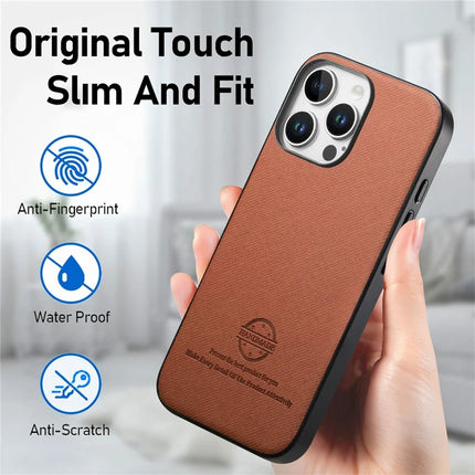 For iPhone 16 Pro Max Case Cloth Texture Leather+PC+TPU Anti-Drop Phone Cover