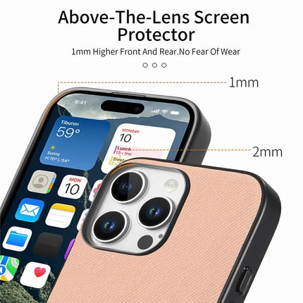 For iPhone 16 Pro Max Case Cloth Texture Leather+PC+TPU Anti-Drop Phone Cover