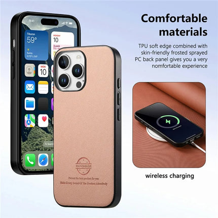 For iPhone 16 Pro Max Case Cloth Texture Leather+PC+TPU Anti-Drop Phone Cover
