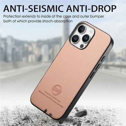 For iPhone 16 Pro Max Case Cloth Texture Leather+PC+TPU Anti-Drop Phone Cover
