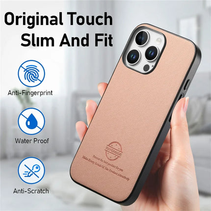 For iPhone 16 Pro Max Case Cloth Texture Leather+PC+TPU Anti-Drop Phone Cover