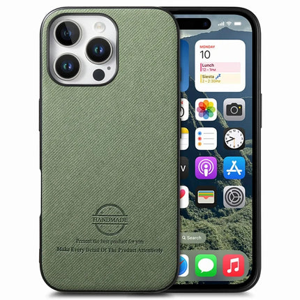 For iPhone 16 Pro Max Case Cloth Texture Leather+PC+TPU Anti-Drop Phone Cover - Green