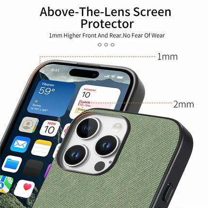 For iPhone 16 Pro Max Case Cloth Texture Leather+PC+TPU Anti-Drop Phone Cover