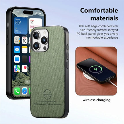 For iPhone 16 Pro Max Case Cloth Texture Leather+PC+TPU Anti-Drop Phone Cover