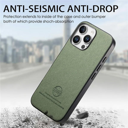 For iPhone 16 Pro Max Case Cloth Texture Leather+PC+TPU Anti-Drop Phone Cover