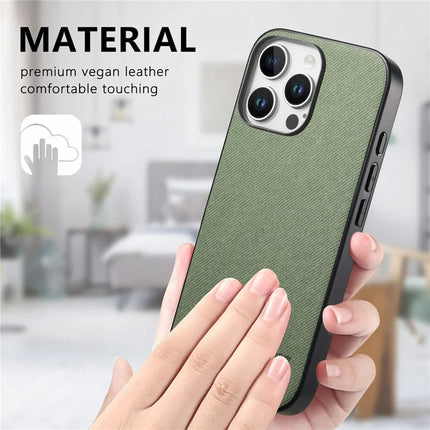 For iPhone 16 Pro Max Case Cloth Texture Leather+PC+TPU Anti-Drop Phone Cover