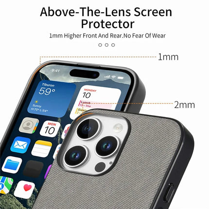 For iPhone 16 Pro Max Case Cloth Texture Leather+PC+TPU Anti-Drop Phone Cover