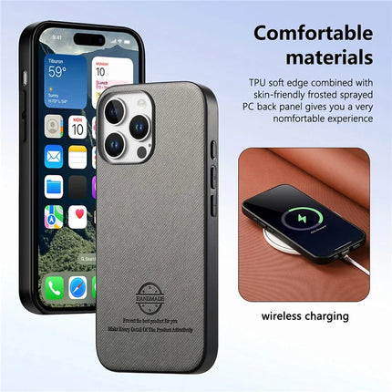 For iPhone 16 Pro Max Case Cloth Texture Leather+PC+TPU Anti-Drop Phone Cover