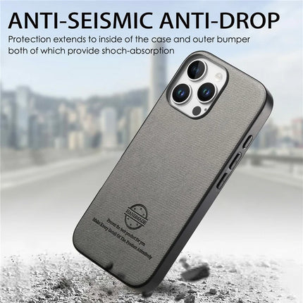 For iPhone 16 Pro Max Case Cloth Texture Leather+PC+TPU Anti-Drop Phone Cover
