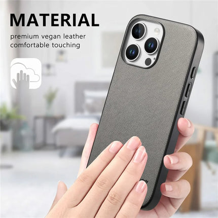 For iPhone 16 Pro Max Case Cloth Texture Leather+PC+TPU Anti-Drop Phone Cover