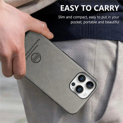 For iPhone 16 Pro Max Case Cloth Texture Leather+PC+TPU Anti-Drop Phone Cover