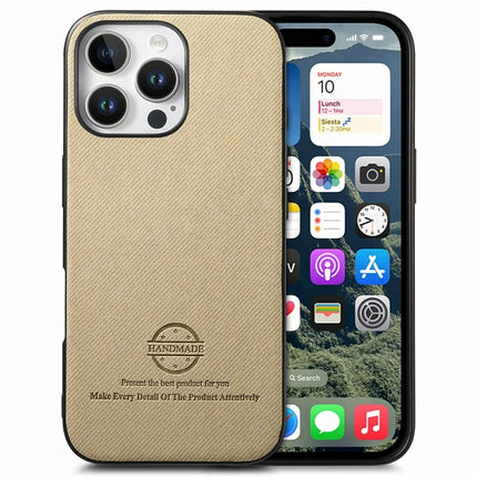 For iPhone 16 Pro Max Case Cloth Texture Leather+PC+TPU Anti-Drop Phone Cover - Khaki